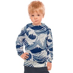 Japanese Wave Pattern Kids  Hooded Pullover by Wav3s