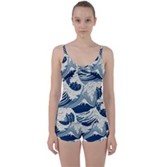 Japanese Wave Pattern Tie Front Two Piece Tankini by Wav3s