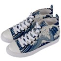 Japanese Wave Pattern Women s Mid-Top Canvas Sneakers View2