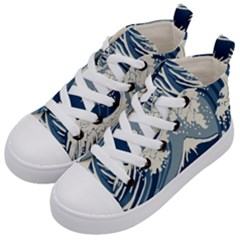 Japanese Wave Pattern Kids  Mid-top Canvas Sneakers by Wav3s