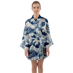 Japanese Wave Pattern Long Sleeve Satin Kimono by Wav3s