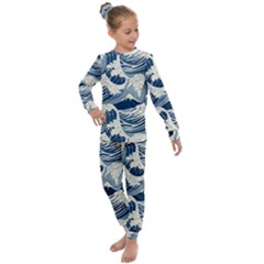 Japanese Wave Pattern Kids  Long Sleeve Set  by Wav3s