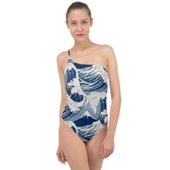 Japanese Wave Pattern Classic One Shoulder Swimsuit by Wav3s