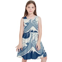 Japanese Wave Pattern Kids  Skater Dress by Wav3s