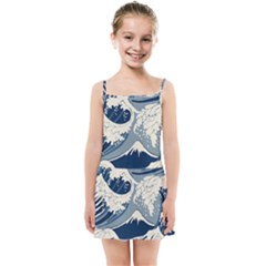 Japanese Wave Pattern Kids  Summer Sun Dress by Wav3s