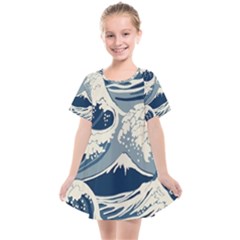 Japanese Wave Pattern Kids  Smock Dress by Wav3s