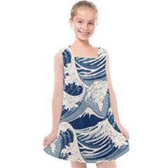 Japanese Wave Pattern Kids  Cross Back Dress by Wav3s