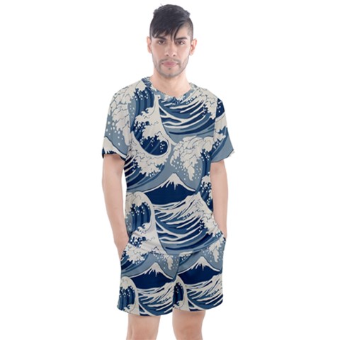 Japanese Wave Pattern Men s Mesh Tee And Shorts Set by Wav3s