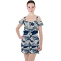 Japanese Wave Pattern Ruffle Cut Out Chiffon Playsuit View1