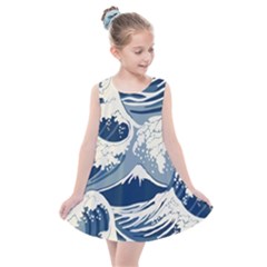 Japanese Wave Pattern Kids  Summer Dress by Wav3s