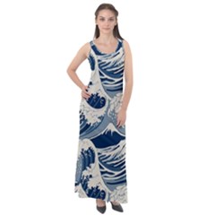 Japanese Wave Pattern Sleeveless Velour Maxi Dress by Wav3s