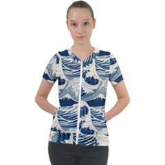 Japanese Wave Pattern Short Sleeve Zip Up Jacket by Wav3s