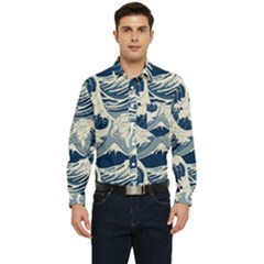 Japanese Wave Pattern Men s Long Sleeve Pocket Shirt  by Wav3s