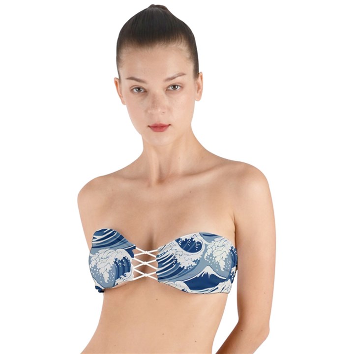 Japanese Wave Pattern Twist Bandeau Bikini Top