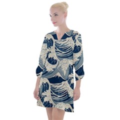 Japanese Wave Pattern Open Neck Shift Dress by Wav3s