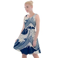 Japanese Wave Pattern Knee Length Skater Dress by Wav3s