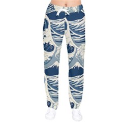 Japanese Wave Pattern Women Velvet Drawstring Pants by Wav3s