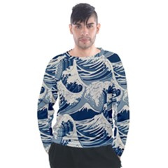 Japanese Wave Pattern Men s Long Sleeve Raglan Tee