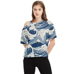 Japanese Wave Pattern One Shoulder Cut Out Tee by Wav3s