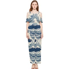 Japanese Wave Pattern Draped Sleeveless Chiffon Jumpsuit by Wav3s