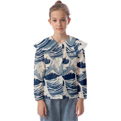 Japanese Wave Pattern Kids  Peter Pan Collar Blouse by Wav3s