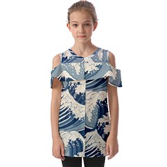 Japanese Wave Pattern Fold Over Open Sleeve Top by Wav3s