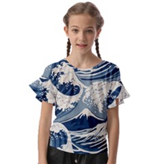 Japanese Wave Pattern Kids  Cut Out Flutter Sleeves by Wav3s