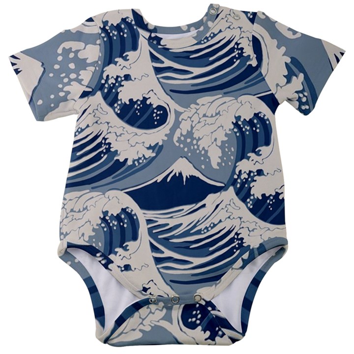 Japanese Wave Pattern Baby Short Sleeve Bodysuit