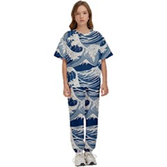 Japanese Wave Pattern Kids  Tee And Pants Sports Set by Wav3s