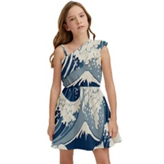 Japanese Wave Pattern Kids  One Shoulder Party Dress by Wav3s