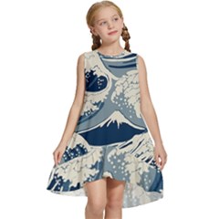 Japanese Wave Pattern Kids  Frill Swing Dress by Wav3s