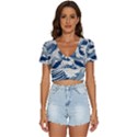 Japanese Wave Pattern V-Neck Crop Top View1