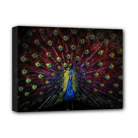 Peacock Feathers Deluxe Canvas 16  X 12  (stretched)  by Wav3s