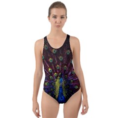 Peacock Feathers Cut-out Back One Piece Swimsuit by Wav3s