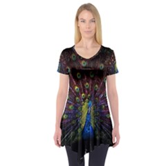 Peacock Feathers Short Sleeve Tunic  by Wav3s