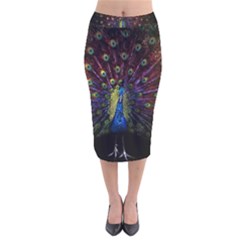 Peacock Feathers Velvet Midi Pencil Skirt by Wav3s