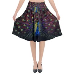 Peacock Feathers Flared Midi Skirt by Wav3s