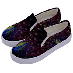 Peacock Feathers Kids  Canvas Slip Ons by Wav3s