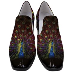 Peacock Feathers Women Slip On Heel Loafers by Wav3s