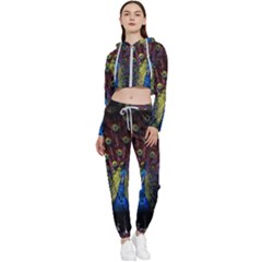 Peacock Feathers Cropped Zip Up Lounge Set by Wav3s