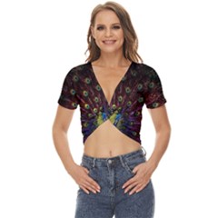 Peacock Feathers Twist Front Crop Top by Wav3s