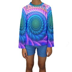 Peacock Feather Fractal Kids  Long Sleeve Swimwear