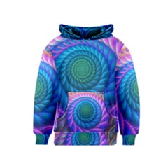 Peacock Feather Fractal Kids  Pullover Hoodie by Wav3s