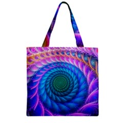 Peacock Feather Fractal Zipper Grocery Tote Bag by Wav3s