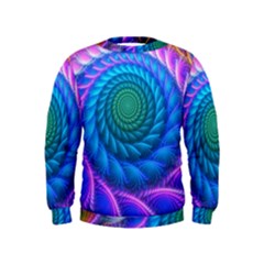 Peacock Feather Fractal Kids  Sweatshirt by Wav3s