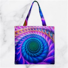 Peacock Feather Fractal Zipper Grocery Tote Bag by Wav3s