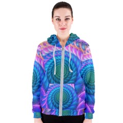 Peacock Feather Fractal Women s Zipper Hoodie