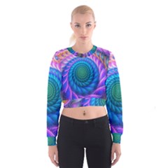 Peacock Feather Fractal Cropped Sweatshirt by Wav3s