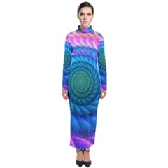 Peacock Feather Fractal Turtleneck Maxi Dress