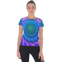 Peacock Feather Fractal Short Sleeve Sports Top  by Wav3s